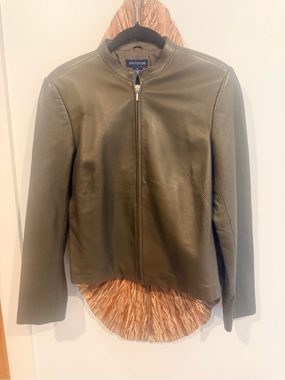 Ann Taylor Olive Leather Zip Jacket